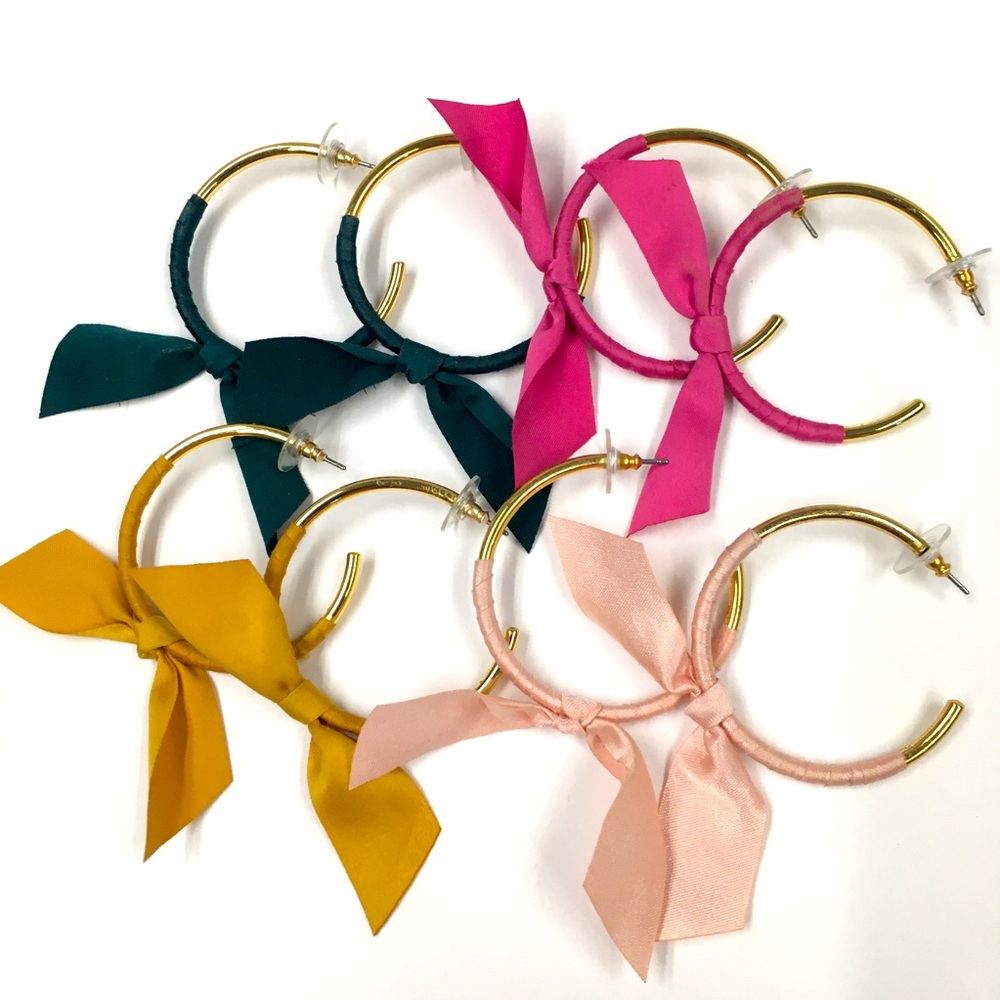 J Crew Earrings Hoops Bundle (4) Gold Tone Pink Green Yellow